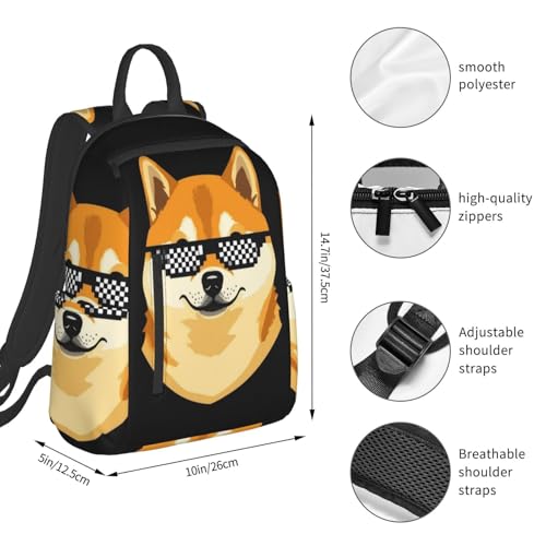 Casual Daypack with Water Bottle Pocket, Perfect for Travel, Work, and Daily Use, Funny Shiba Inu Thug Dog Life Sunglasses Daypack Rucksack4