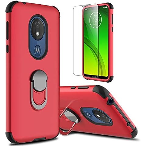 lovpec Moto G7 Power Case, Moto G7 Supra Case with Soft TPU Screen Protector, Moto G7 Optimo Maxx Case, Ring Magnetic Holder Kickstand Protective Phone Cover Case for Motorola Moto G7 Power (Red) Cover