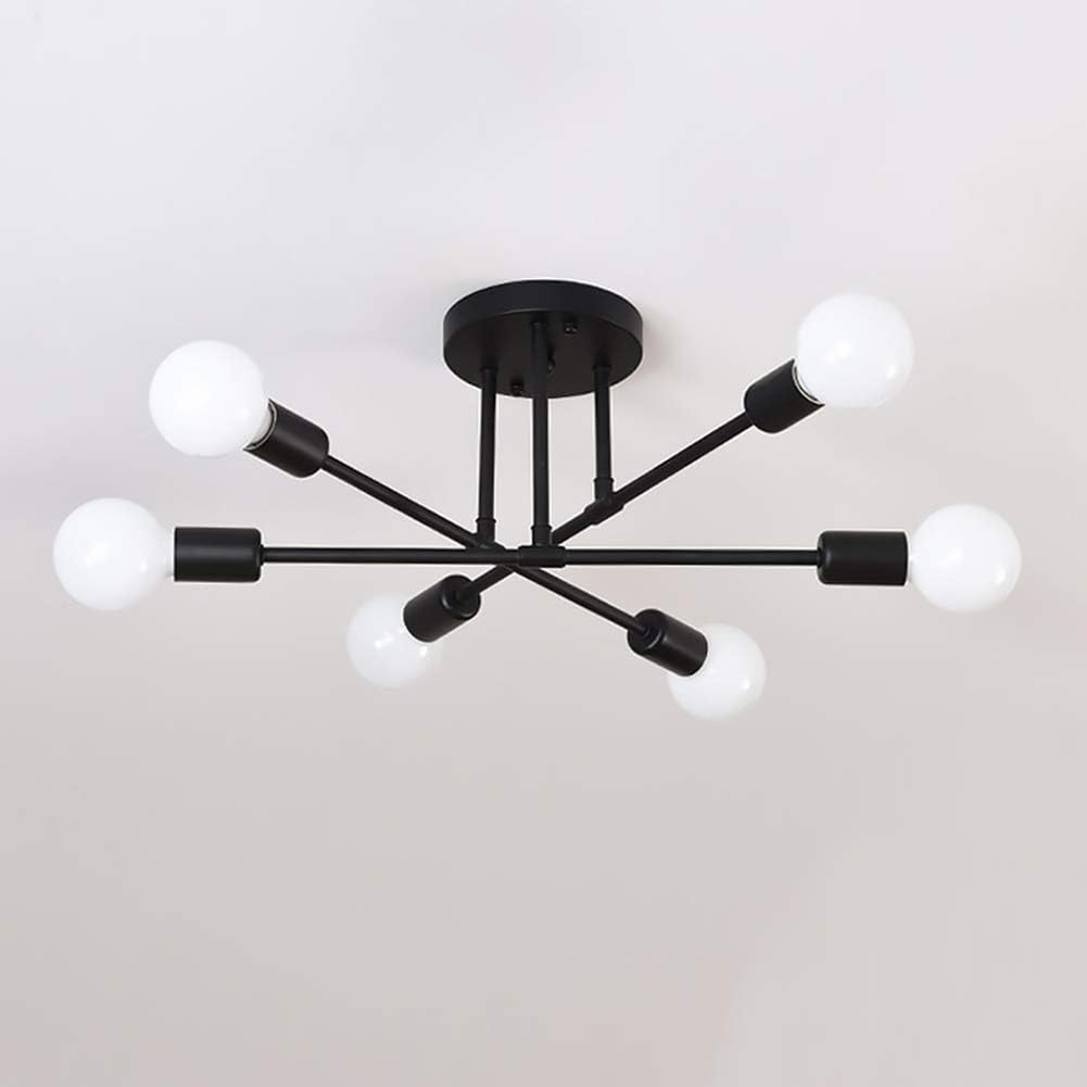 Hsyile Lighting KU300229 Modern-Industrial Style Indoor Chandelier,Flush Mount Ceiling Light Modern Pendant Light,Perfect for Kitchen Bathroom Dining Room Bedroom Hallway etc, 6 Lights-Black