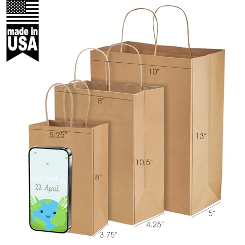 MESHA Brown Paper Bags 5.25x3.75x8 Inch Kraft Small Gift Bags with Handles Bulk,100 Pack for Small Business,Birthday Wedding Party Favor