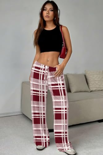 Image of Ekouaer Women Pajama Pants Comfy Pj Bottom with Pockets Stretch Plaid Sleepwear