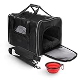 FurDreams Transportbox für Haustiere - Hundetransportbox und Katzentransporttasche I Herausnehmbare waschbare Matte, Napf, atmungsaktives Netz und Öffnung oben, mit Schulterriemen zum Tragen (Groß)