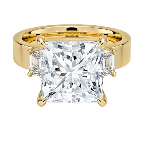 5 CT Princess Cut Lab Grown Diamond Emerald Three Stone Engagement Ring
