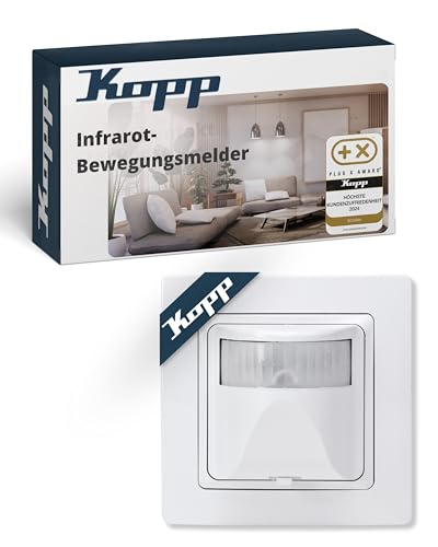 Kopp INFRAcontrol T 180° UP Infrarot-Bewegungsschalter in Arktisweiß - Komplettgerät inkl. 1-Fach Abdeckrahmen - 2-Draht-Bewegungsmelder mit 10m Reichweite - Einstellbare Einschaltdauer & Dämmerung