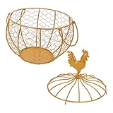 Organisation élégante : Le panier à œufs en fil métallique avec poignée double et couvercle à bouton poule permet de ranger vos œufs en toute sécurité tout en apportant une touche artistique rustique à votre plan de travail, facilitant un espace de cuisine ordonné et esthétique