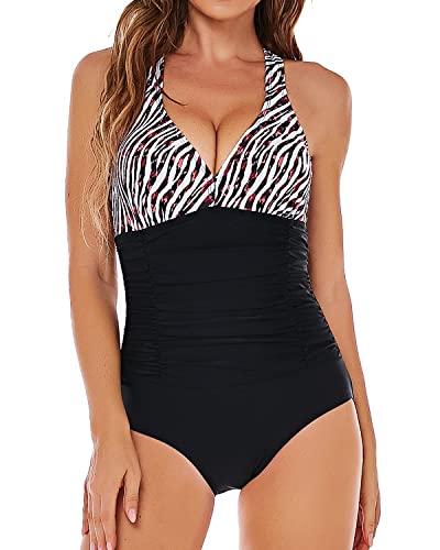 Women's One Piece Swimsuit Ruched Tummy Control Bathing Suit Criss Cross Swimwear V Neck