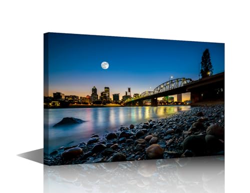 Toile murale paysage de nuit Portland TUMOVO tableau encadré 61x40.6cm