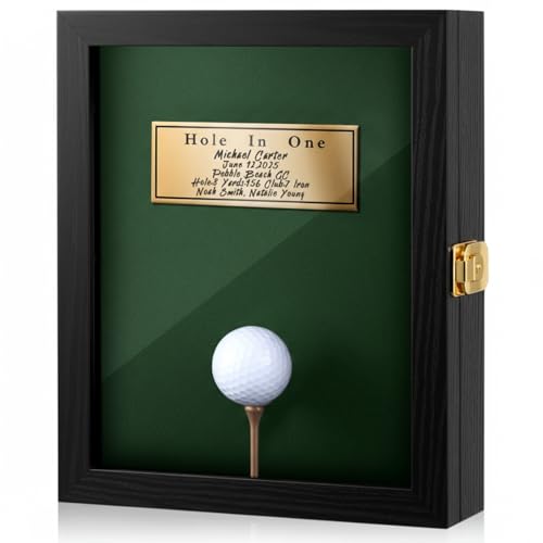 Silipull Hole in One Golf Ball Display Case with Hole in One Plaque Ball Shelf Wall Mounted Wooden Case Holder Frame Holds Scorecard Photo for Memorabilia Collection