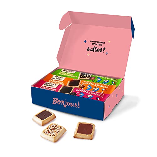 Image of Michel et Augustin Cookies, Individually Wrapped Snacks, inchNighttime in Paris inch Variety Gift Box, Dark and Milk Chocolate Gourmet Shortbread Cookie Bars, Gift Basket, 12-Bars, 4 Cookies per Bar