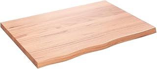 vidaXL Solid Oak Wood Bathroom Countertop with Live Edge and Varnish Finish - Versatile Light Brown Vanity Top, 31.5" x 23.6" x(0.8"-1.6")