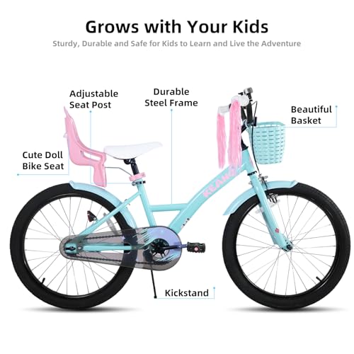 Image of KEANO Zinnia 14 16 20 Inch Kids Bike for Girls Ages 3-10 Years, Girls' Bikes with Training Wheels, Streamers, Basket and Doll Seat, Children Bicycles