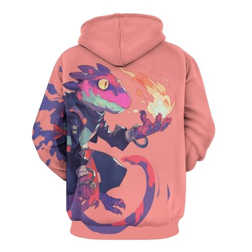 Sweatshirt lézard de dessin animé chaud avec poche pour automne - 4