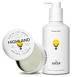 Highland Natural Hair Care Bundle – Glacial Clay Pomade (Medium Hold, Matte Finish, 9 Botanical Ingredients) + The Wash Botanical Cleanser (Caffeine, Protein-Rich, Hydrating, Sulfate-Free)