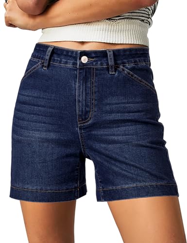 luvamia Jean Shorts for Women High Waisted Trendy 5 Inch Inseam Blue Shorts Women Cute Summer Clothes Darkness Blue Size X-Large Size 16 18