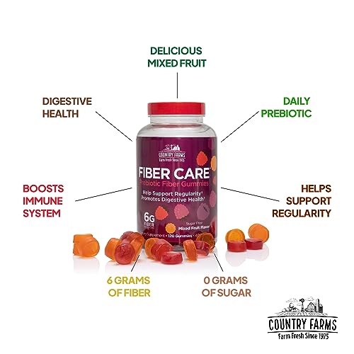 Country Farms Fiber Care Prebiotic Gummies, 6g of Fiber Per Serving, FOS from Beets, Digestive Health, Supports Regularity, Mixed Fruit Flavor, 120 Gummies, 40 Servings, Multi - Image 4