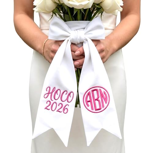 Custom Embroidered Bouquet Sash Bow 2025 2026 Personalized Prom Graduation Bouquet Ribbon with Name Monogram | Prom 2026 Keepsake Sash | 30+ Fabric Colors 25+ Thread Colors | Wedding Corsage Bow