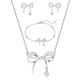 Kasmena Jewelry Sets for Women,Bow Necklace Earrings Bracelet Set For Bride Bridesmaid Wedding Party Prom