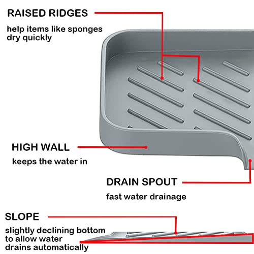Silicone Kitchen Soap Tray, Lalastar Kitchen Sink Tray Sponge Tray Dish Sponge Holder, Sink Caddy Organizer For Dish Soap Bottle, Soap Dispenser, Scrubber Brushes, Bathroom Soap Holder (Grey) #TOP1