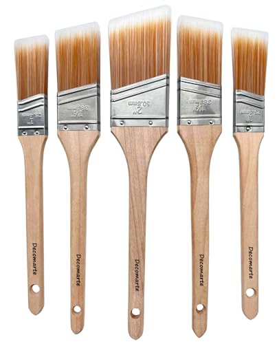 Decomarte Thin Soft Bristle Long-Handled Wood Angled Sash Stain Brush for Painting Doors, Furniture,