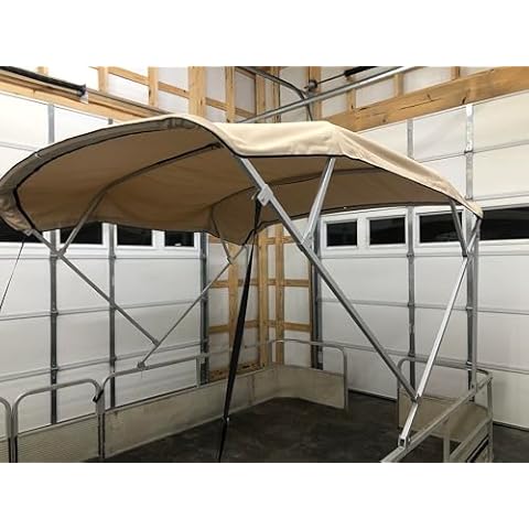 Replacement Bimini Top Canvas with Boot, Compatable with Godfrey SanPan 2500 Fits Factory Frame! Beige, 9' Long x 8.5' Wide, 16oz, by Cypress Rowe Outfitters, 4 Bow Cover