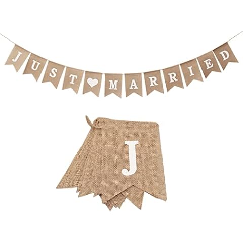 Borsgye Just Married Banner Sackleinen Schwalbenschwanz Flagge Wimpelkette Leinen Jute Wimpel Rustikal Buchstaben Bunting Fahnen Cover