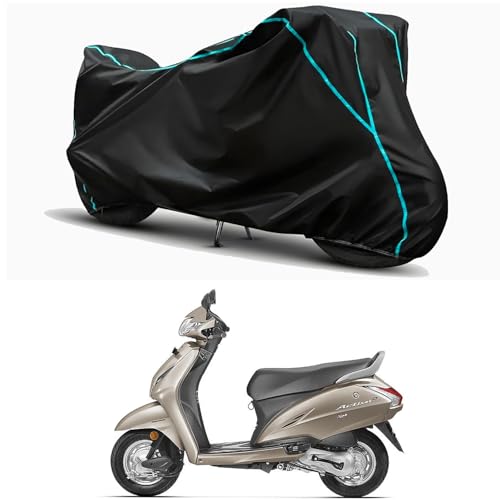 Image of Waterproof Bike Body Cover Compatible for | Honda Activa 4G | Taffeta Fabric, Sky Piping Design, Bottom Elastic Fit | Dustproof, Sun UV & Rain Protection for All Weather.