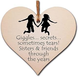 Handmade Wooden Hanging Heart Plaque Gift Perfect for Sisters Lovely Friendship Keepsake