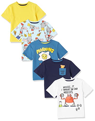 Amazon Essentials Boys' Short-Sleeved T-Shirt Tops (Previously Spotted Zebra), Pack of 5, Fun Food, 2 Years