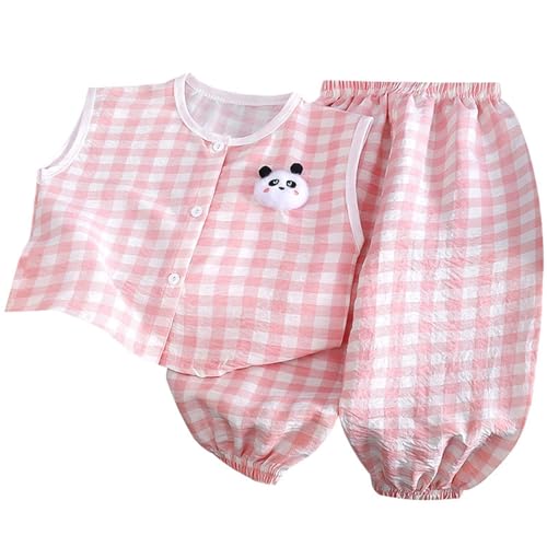 BILIKEYU Girls Cute Summer Outfits Sleeveless Plaid Buttons Down Tank Tops and Elastic Waist Pants 2pcs Sets 0