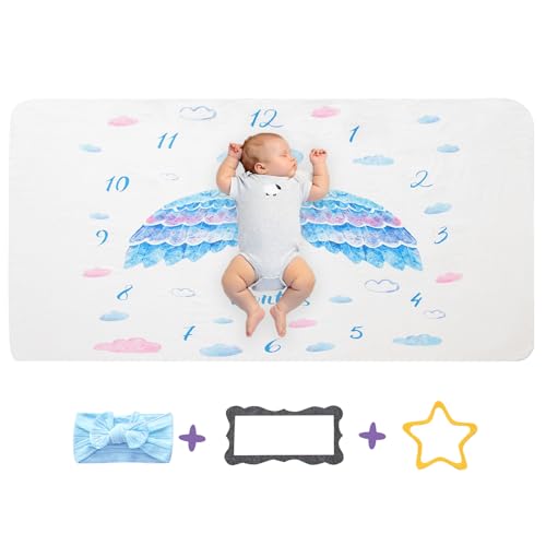 Image of 40 inch x 60 inch Angel Wings Baby Milestone Blanket | Fleece, Lightweight, Winter, Machine Wash, Napping, Reading