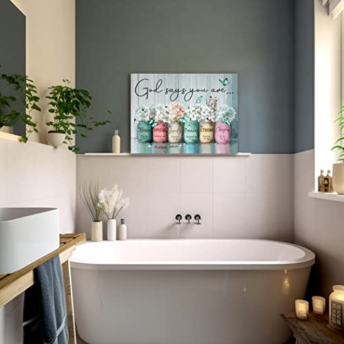Inspirational Canvas Wall Art Encouraging Bible Verses Wall Decor Marson Jars God Says You Are Wall Art For Home Office Dining Religious Pictures Bathroom Wall Art Framed 12X16 Inch (Teal) #TOP6