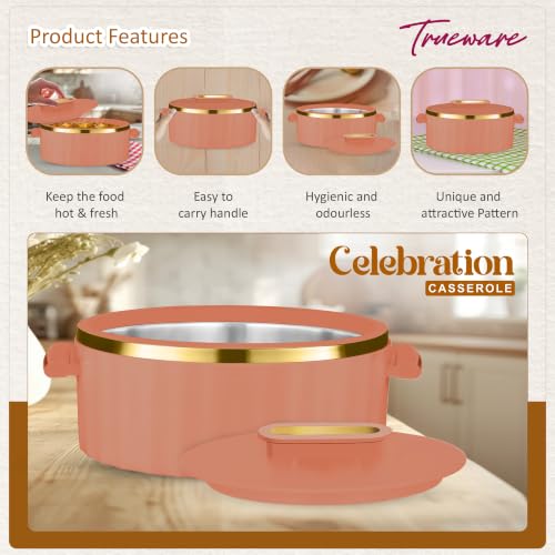 Image of Trueware Celebration Inner Steel Casserole 2300 ML | PU Insulated | BPA Free | Odour Proof | Food Grade| Ideal for Chapatti | Roti | Curd Maker | Thermoware | Hot Pot