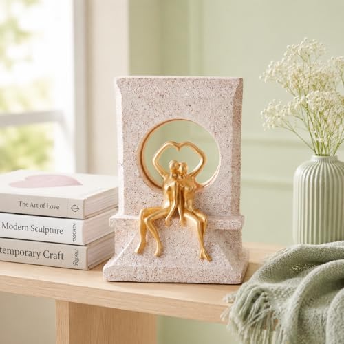 Image of Amazon Basics Elegant Romantic Couple Figurine for Home & Office Decor | Modern Abstract Love Sculpture Showpiece for Living Room, Shelf, Study Table & Bedroom Styling (Gold & Beige, 21 cm)