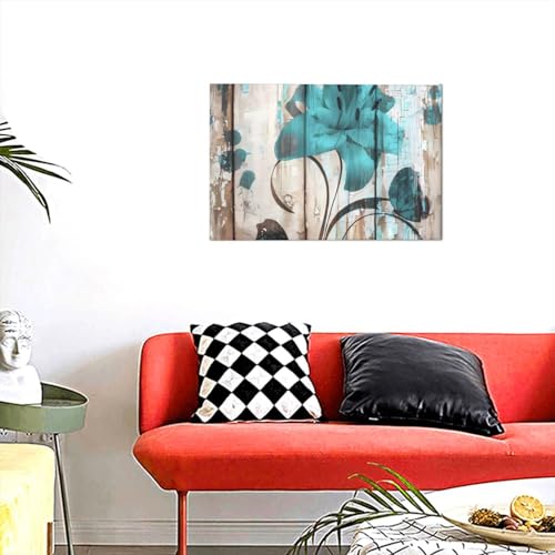 Impression sur toile avec fleur sarcelle décoration murale sans cadre home office