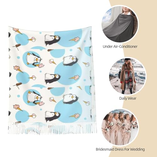 Écharpe à franges pingouins mignons noire en taille unique - 4