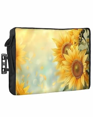 DecorLovee Outdoor TV Cover 80 to 85 Inches Weatherproof & Waterproof, Sunflower Outdoor TV Enclosure with Remote Control Pocket, Yellow Spring Floral Botanical TV Screen Protectors for Outside TV