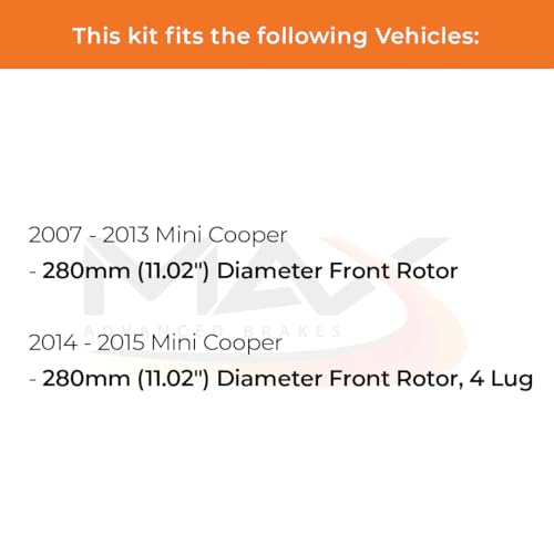Image of Max Advanced Brakes Front Brake Kit Compatible With 2007-2011 2012 2013 2014 2015 Mini Cooper w /11.02 inch Front Rotor Replacement Geomet Coated OE Disc Brake Rotors and Ceramic Brake Pads