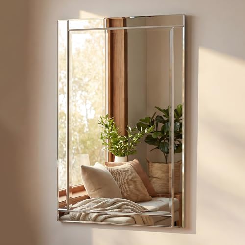 Empire Art Direct Modern Rectangle Wall Mirror for Vanity & Bathroom Solid Wood Frame, 1'-Beveled Center, Ready to Hang, 36' x 24' x 1.3', Clear, Model Number: MOM-20025B-2436