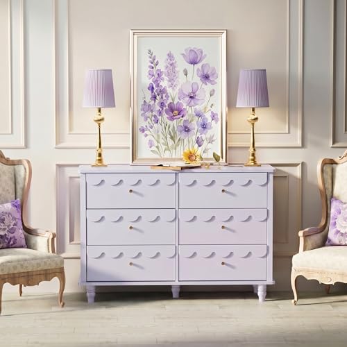 Image of Anbuy Nursery Chests and Dresser for Kids Bedroom Wood 6 Drawer Dresser, Dressers & Chests of Drawers with Metal Handles for Bedroom, Nursery, Hallway(Purple)