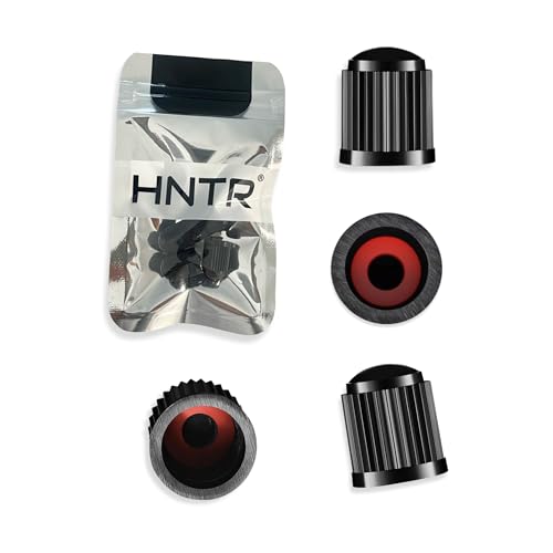 HNTR® Car Valve Caps | Set of 4 | Universal Tyre Air Valve Covers for Cars, Bikes & Motorcycles | Dustproof & Leakproof with Inner Seal Ring | Durable Black Screw-On Caps
