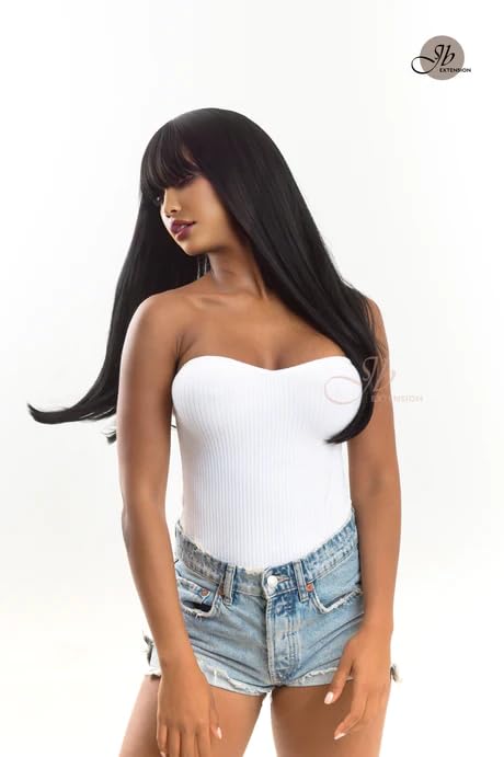 Miniatura 3 de LINDA - Peluca larga y lacia negra con flequillo completo para usar y llevar, pelucas de cabello largo sin pegamento para mujeres, pelucas