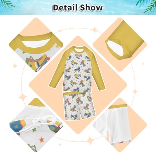 Boys Rash Guard Set Roller Skates Piece UP50+ Swim Set for Boys 3T-10T4