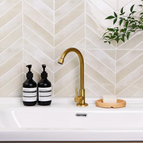 Alwayspon Lot de 10 feuilles 29x23 cm Beige Herringbone 3D Vinyle Autocollant effet carrelage à coller au mur, dosserets auto-adhésifs imperméables pour...