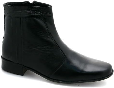 Street 101Mens Zip Up Pleated Ankle Black Leather Boots UK