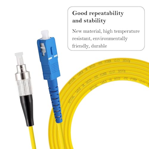 Image of Madhabi 3M SC to FC Singlemode Fiber Optic Patch Cord - Simplex 9 /125m Jumper Cable with Yellow Jacket, High-Speed Data Transmission and Internet Connectivity for Network, Router and Telecom Devices