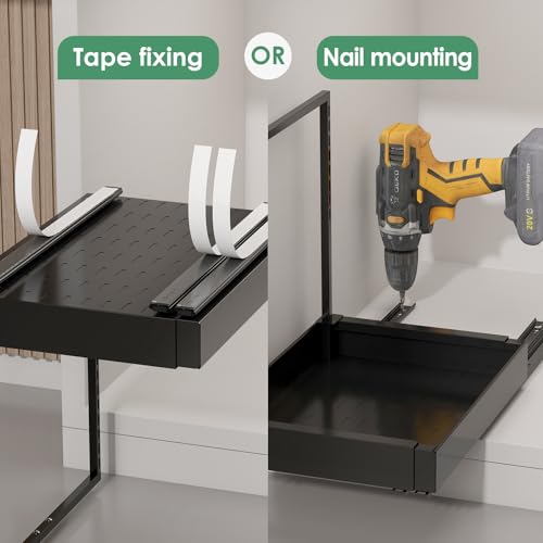 Image of REALINN Under Sink Organizer, L-Shaped Pull Out Cabinet Rack for Kitchen | Expandable Width, 6-Level Height, Quiet Sliding Rails, Heavy-Duty Alloy Steel Frame, Pipe Clearance Design for Tight Cabinets
