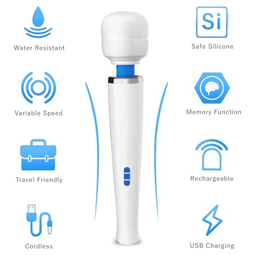 Metooka Therapeutic Cordless Massager - Powerful Massage Tool Handheld 8 Speeds 20 Patterns - Rechargeable Hand Massagers for Sore Muscles - Hand Held Massage Wand Tool for Neck & Back