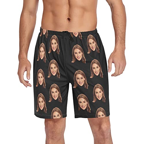 Personalized Photo Face Printed Mens Sleepwear Pajama Shorts Custom Casual Pj Bottoms Holiday Gifts for Boyfriend Husband Dad