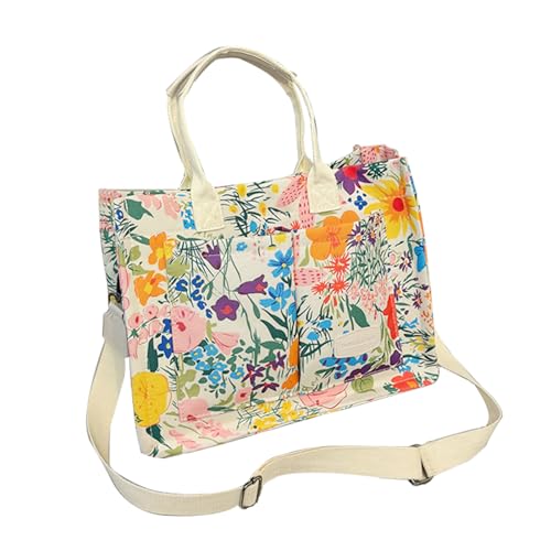 Image of Cherry Tote Bag for Women Canvas Patched Purse Cute Shoulder Bag Multi-Pocket Satchel Handbag for work travel