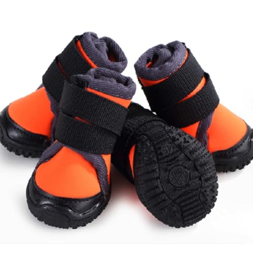 Nikkashop犬 靴 脱げない 滑りにくい ゴム底 防水 履かせやすい 通気 軽量 反射 4個入り オレンジ Mサイズ